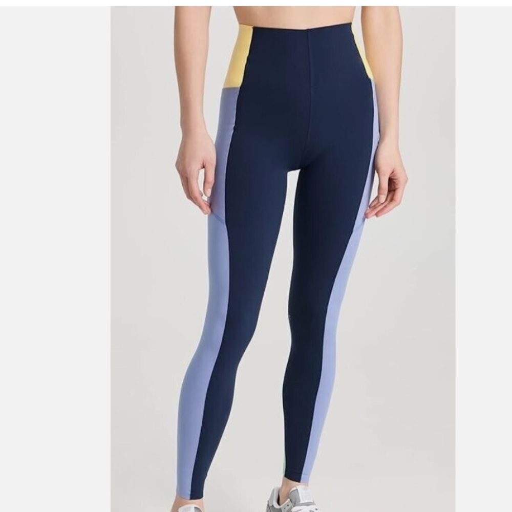 New Sweaty Betty Leggings Size L Navy Blue Power Block Ultra Sculpt Yellow NWT